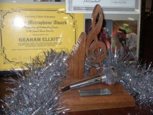 The hand made "Silver Mike" award presented to Graham