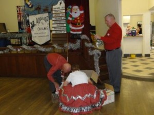 Santas "little?" helpers set up the hall
